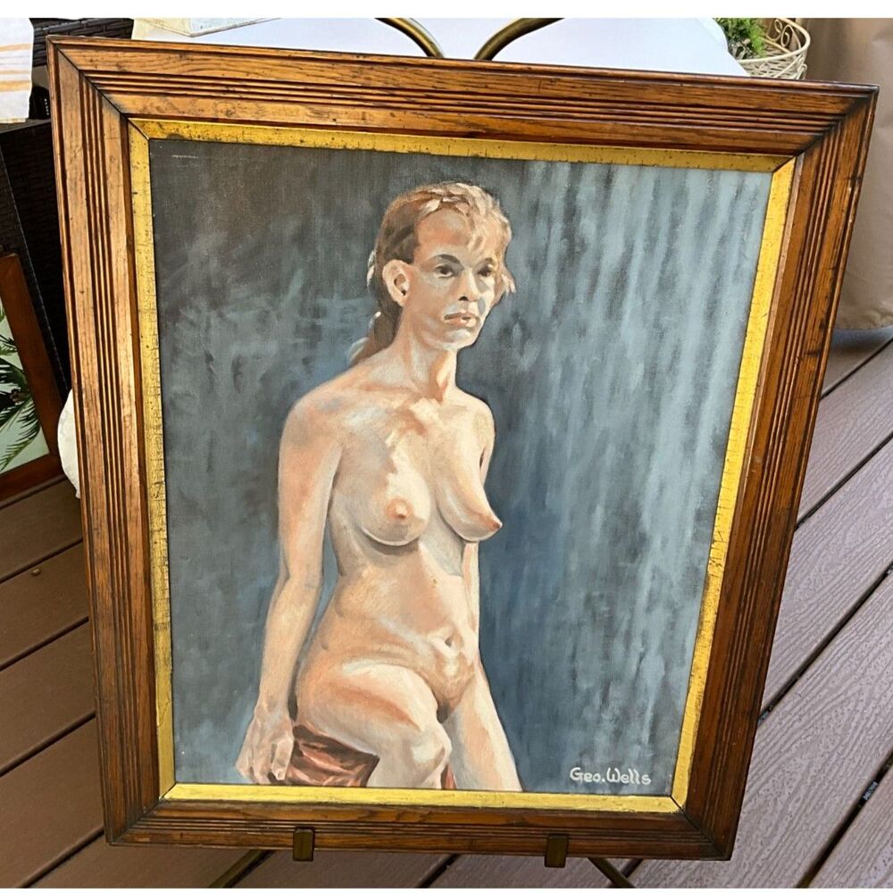 Absolute Best Vintage female nude oil painting original oil Geo. Wells artist